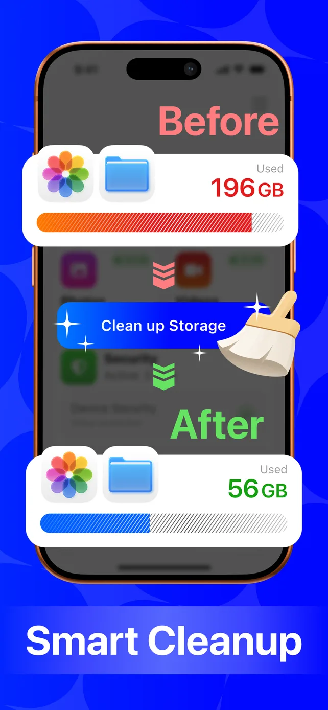 Sweepo storage before and after cleanup screen